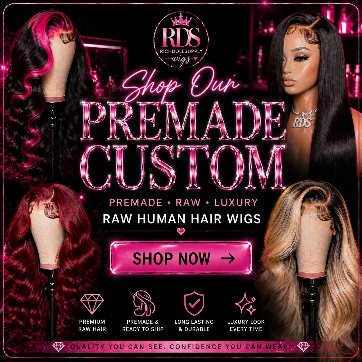 Pre-Made Raw Human Hair Custom Wig